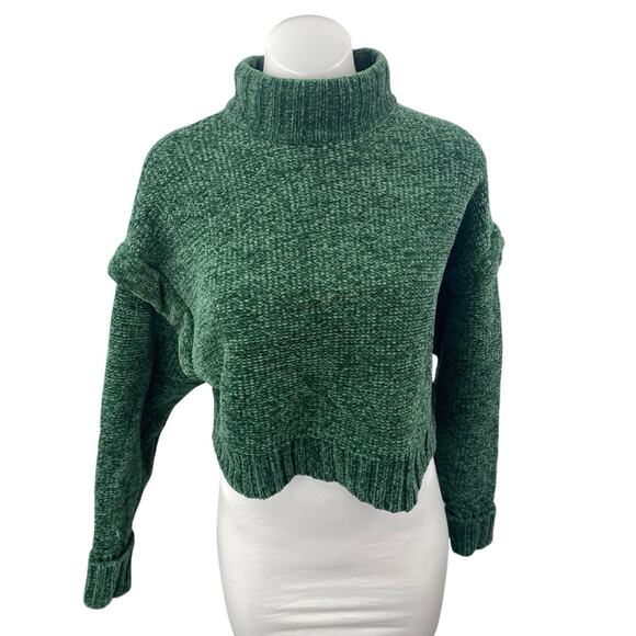 Urban Outfitters Daria Double Take Chenille Green Turtleneck Cropped Sweater XS - Picture 1 of 4